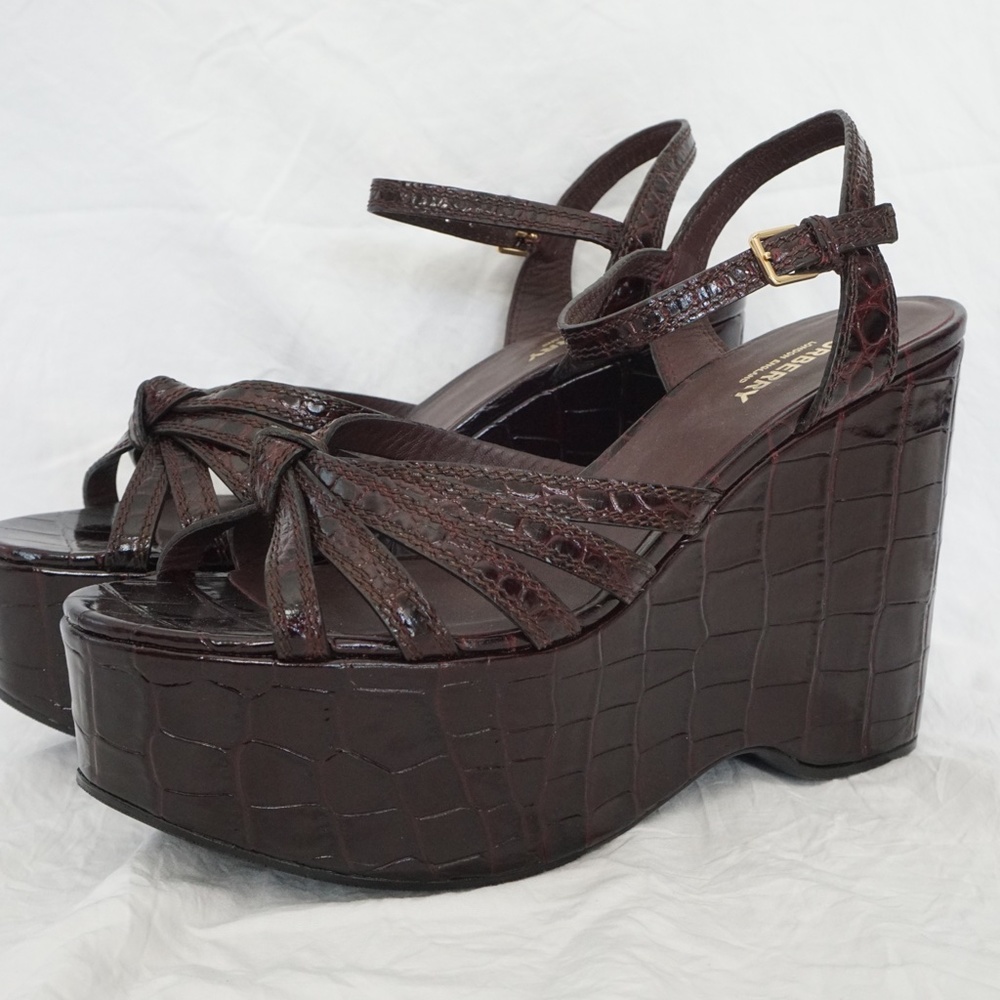 Burberry Brown Crocodile Runway Margaret Platform Sandals